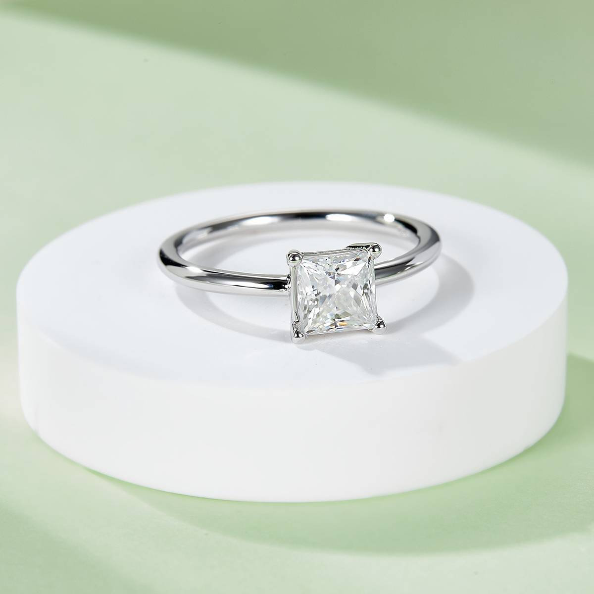 Classic Square S925 Silver Plated Platinum Moissanite Diamond Women's Ring 1.0 Carat D-Class